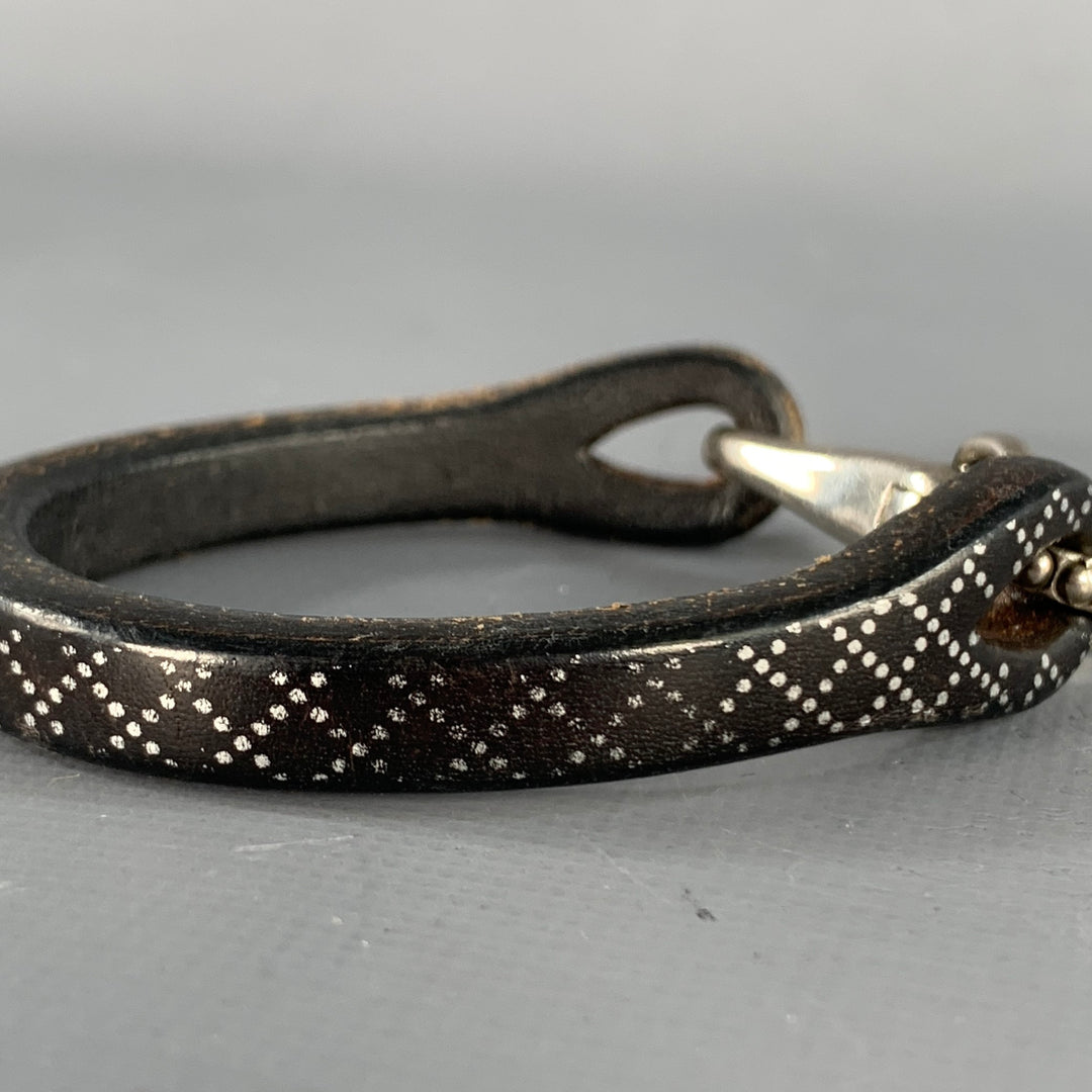 GUCCI Brown Silver Dots Leather Sterling Silver Clasp Bracelet