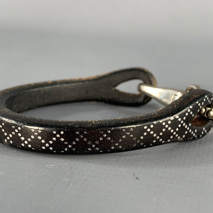 GUCCI Brown Silver Dots Leather Sterling Silver Clasp Bracelet
