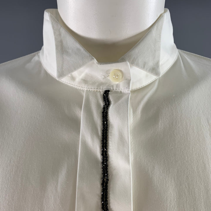 BRUNELLO CUCINELLI Size XL White Cotton Blend Beaded Shirt