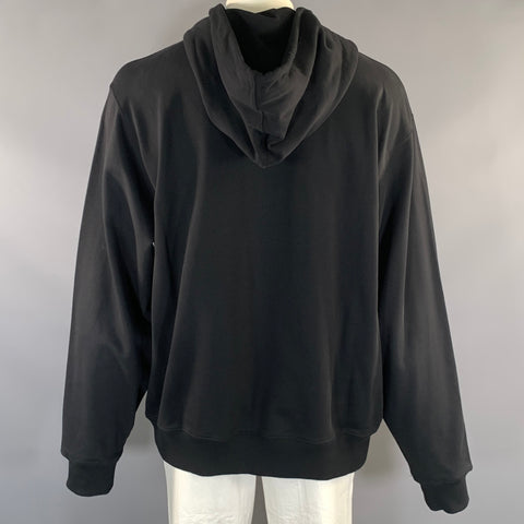 HELMUT LANG Size XXL Black White Logo Cotton Hooded Sweatshirt