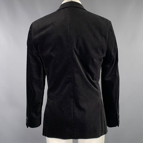 TED BAKER Size 40 Long Black Velvet Cotton Peak Lapel Sport Coat