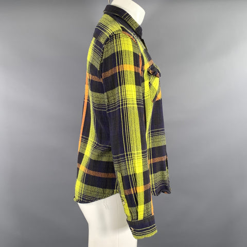 LEVI'S VINTAGE Size M Black Yellow & Orange Plaid Cotton Long Sleeve Shirt