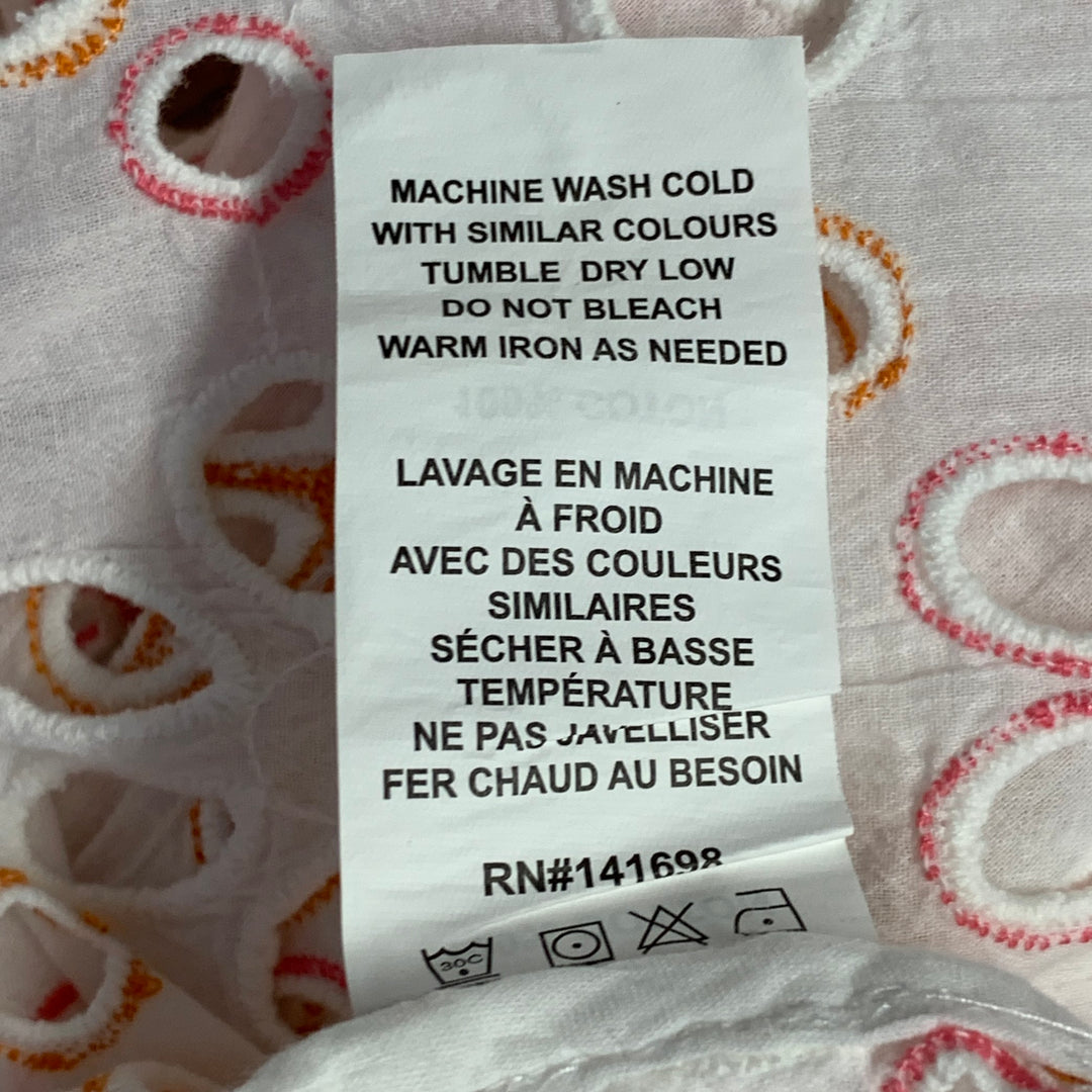 RAMY BROOK Size XL White Pink Orange Cotton Cut Out Button Up Casual Top