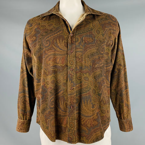 ROBERT GRAHAM Size L Brown Paisley Cotton Corduroy Button Down Long Sleeve Shirt