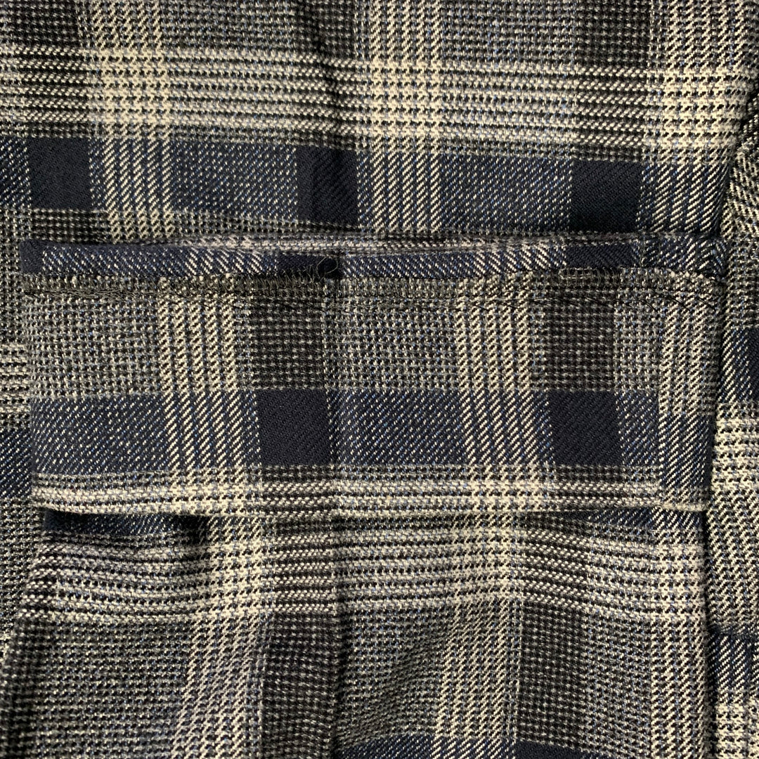 ETRO Size 32 Navy Grey Black Plaid Wool Blend Zip Fly Dress Pants