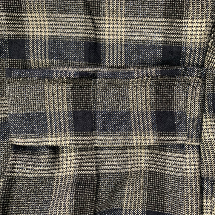 ETRO Size 32 Navy Grey Black Plaid Wool Blend Zip Fly Dress Pants