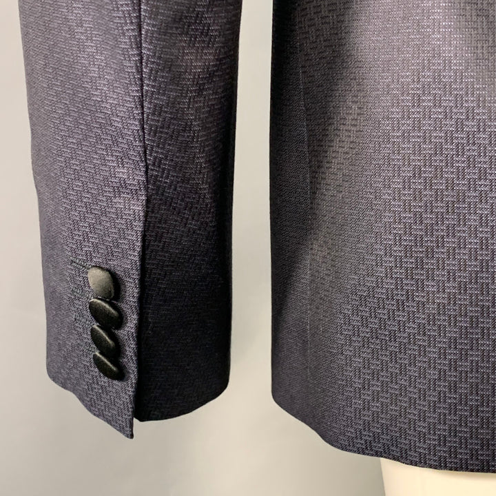 EMPORIO ARMANI Size 40 Navy Black Textured Wool Silk Sport Coat