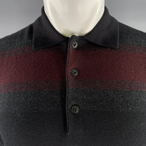 RAG & BONE Size M Burgundy Grey Black Color Block Cotton Cashmere Ribbed Polo