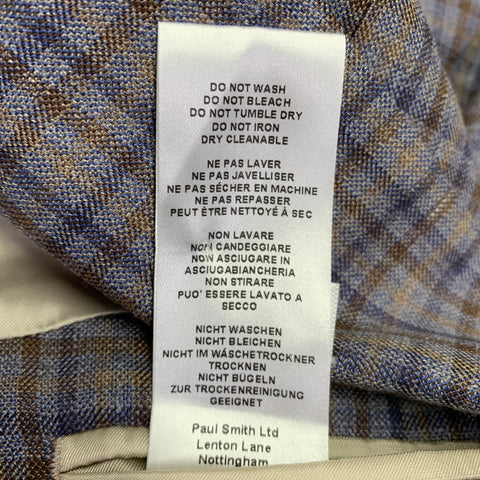 PAUL SMITH Size 42 Grey Brown Navy Plaid Wool Linen Sport Coat