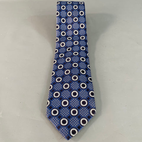 ERMENEGILDO ZEGNA One Size Blue White Black Circles Silk Tie