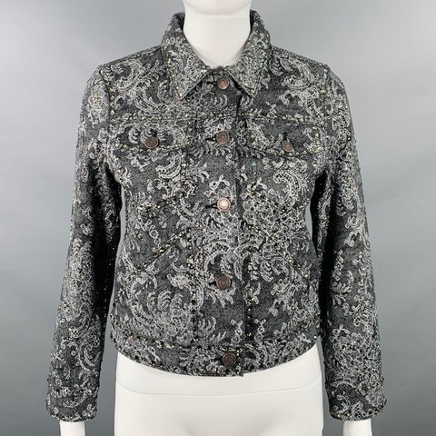 MARC JACOBS Size S Black White Denim Rhinestones Cropped Jacket