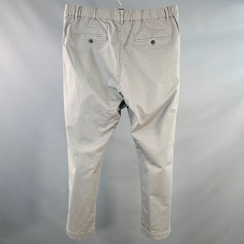 BARENA Pantalon décontracté taille 36 en sergé de coton mélangé gris avec taille élastique