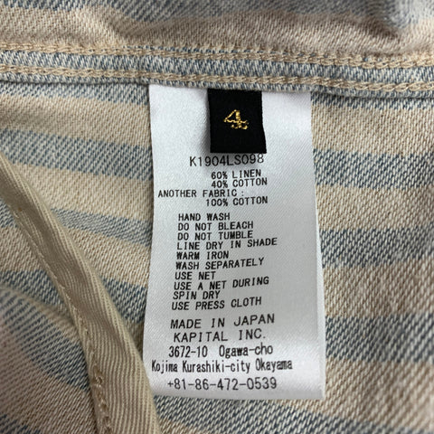 KAPITAL Size XL Beige Blue Stripe Linen Cotton Tie Jacket