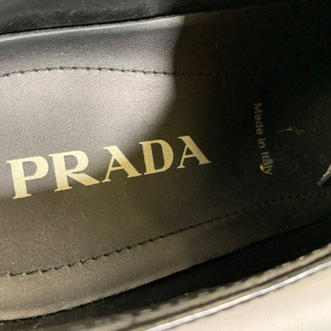 PRADA FW2019 Size 9 Black Gunmetal Studded Leather Cap Toe Lace Up Shoes
