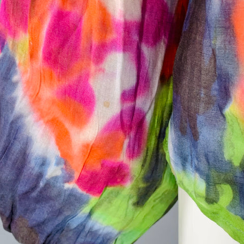 PLEIN SUD Size 6 Multi Color Silk Tie Dye V-Neck Peasant Blouse Casual Top