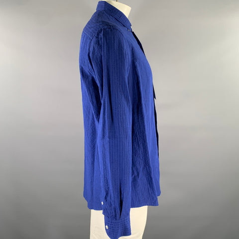 ERMENEGILDO ZEGNA Size XL Blue Seersucker Linen Blend Long Sleeve Shirt