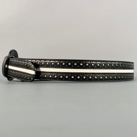 LAUREL Size S Black White Perforated Two Tone Leather Belt