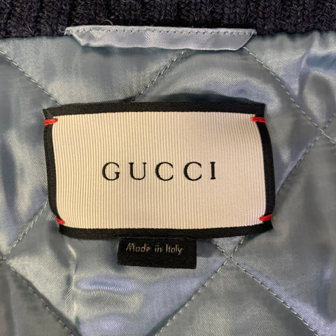 GUCCI Size 40 Navy Beige Studded Wool Zip Up Bomber Jacket