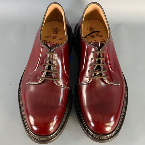 TRICKER'S Size 8 Robert Burgundy Bookbinder Leather Derby Lace-Up Shoes