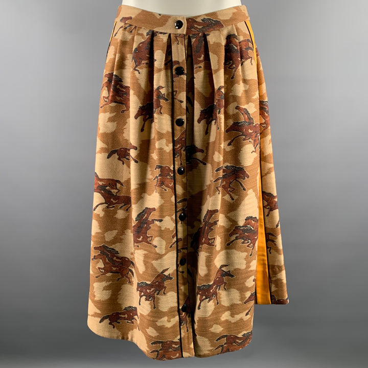 COACH Size 8 Tan Orange Wool Horse Print A-Line Skirt