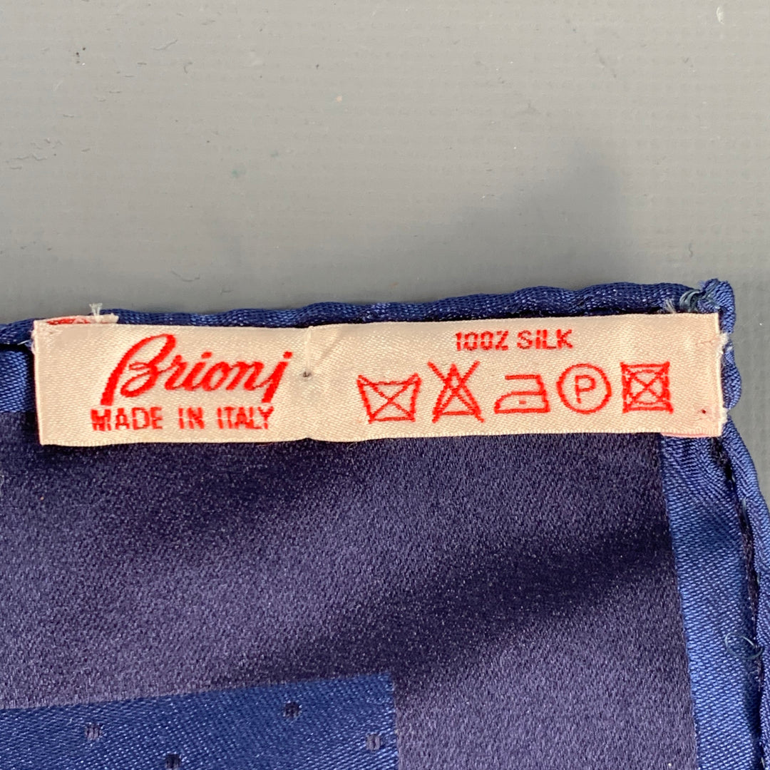 BRIONI Navy Blue Dots Silk Pocket Square