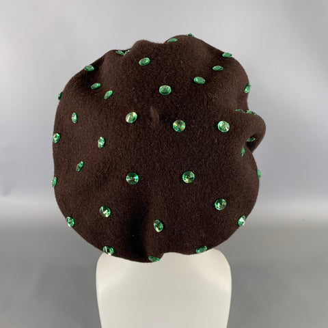 DOLCE & GABBANA Brown Green Crystaled Wool Hats