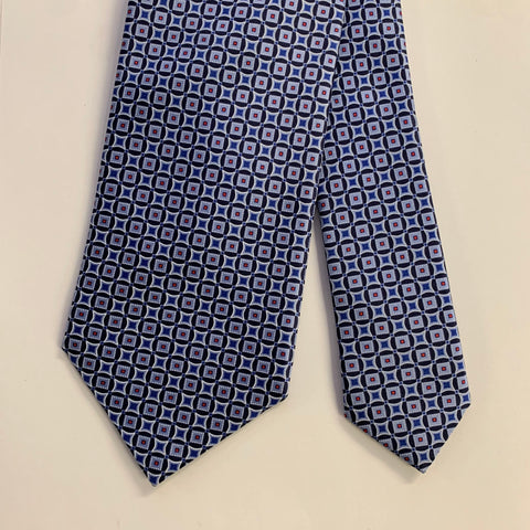 BRIONI Navy White Geometric Silk Tie Clip