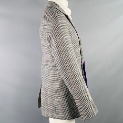 GIVENCHY Size 38 Grey Black Purple Plaid Contrast Trim Wool Blend Sport Coat