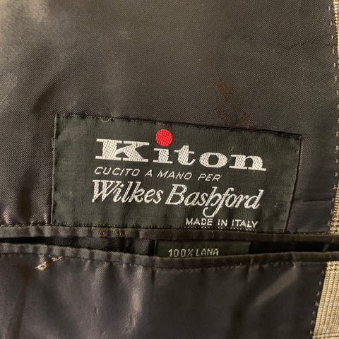 KITON Size 420 Brown Blue Plaid Wool Notch Lapel Suit