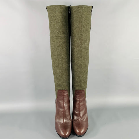 REED KRAKOFF Size 6.5 Brown Dark Green Leather Pull On Boots