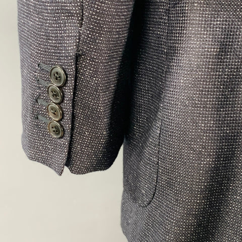 BOGLIOLI Size 44 Black White Textured Silk Linen Peak Lapel Sport Coat