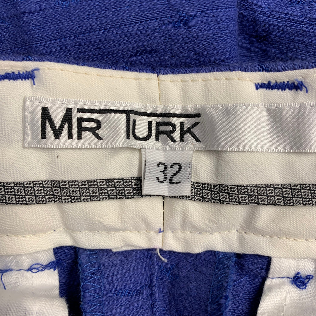 MR TURK Size 32 Blue Textured Cotton Blend Zip Fly Shorts