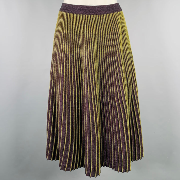 CATHERINE ANDRE Size M Purple Yellow Acrylic Blend Knit Pleated Midi Skirt