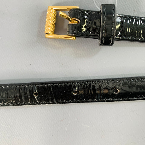 BOTTEGA VENETA Size S Black Gold Patent Leather Skinny Belt
