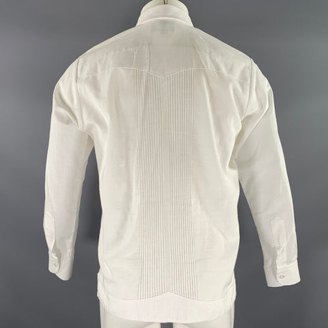 GUAYABERAS Size S White Black & Silver Mixed Patterns Linen Long Sleeve Shirt