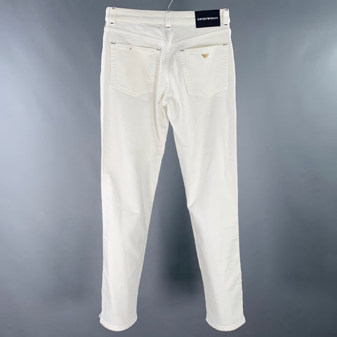 EMPORIO ARMANI Size 28 White Black Cotton Blend Straight Five Pockets Jeans