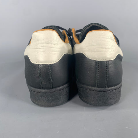 ADIDAS Size 9.5 Black White Leather Lace Sneakers