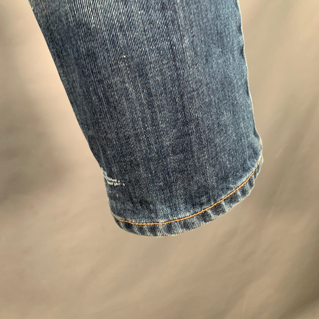 LANVIN Size 34 Blue Twill Cotton Straight Contrast Stitch Zip Fly Jeans