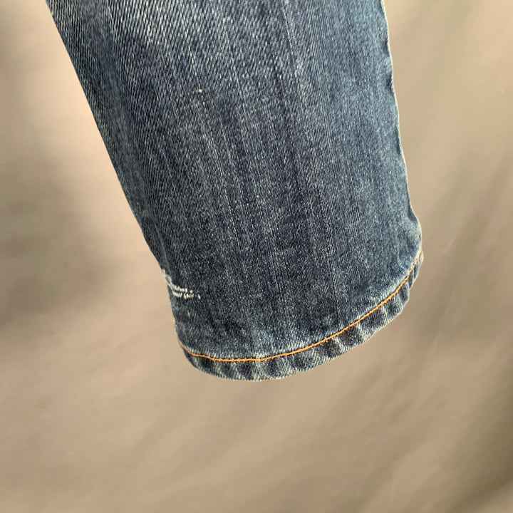 LANVIN Size 34 Blue Twill Cotton Straight Contrast Stitch Zip Fly Jeans