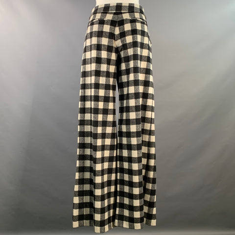 ZAC POSEN Size 4 Black White Wool Blend Checkered Belted Dress Pants