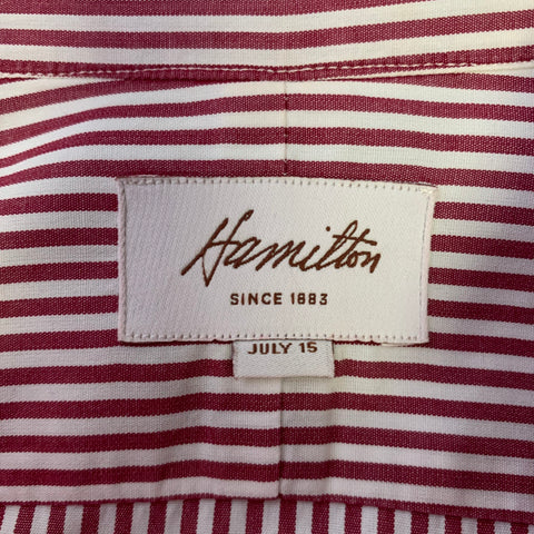 HAMILTON Size S Off White Red Stripe Cotton Spread Collar Long Sleeve Shirt