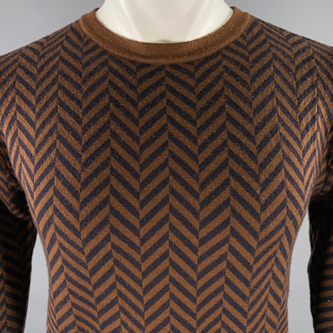 BARENA Size S Brown Black Herringbone Wool Blend Crew-Neck Pullover