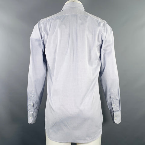 LUCIANO BARBERA Size S White Navy Dots Cotton One Pocket Long Sleeve Shirt