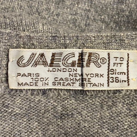 JAEGER Size M Grey Cream Cashmere Diamond V-Neck Cardigan