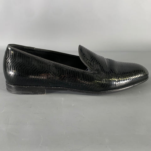 GIORGIO ARMANI Size 11 Black Textured Leather Slip On Loafers
