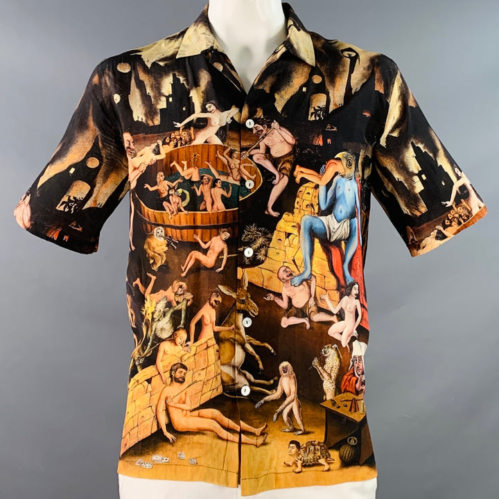 ENDLESS JOY 2020 Size XL Kato Kosmos Multi Color Print Silk Camp Short Sleeve Shirt