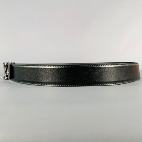 LOUIS VUITTON Size 38 Black Silver LV Monogram Leather Belt