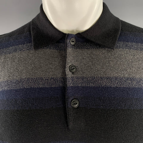 RAG & BONE Size M Black Grey Navy Cotton Cashmere Ribbed Polo