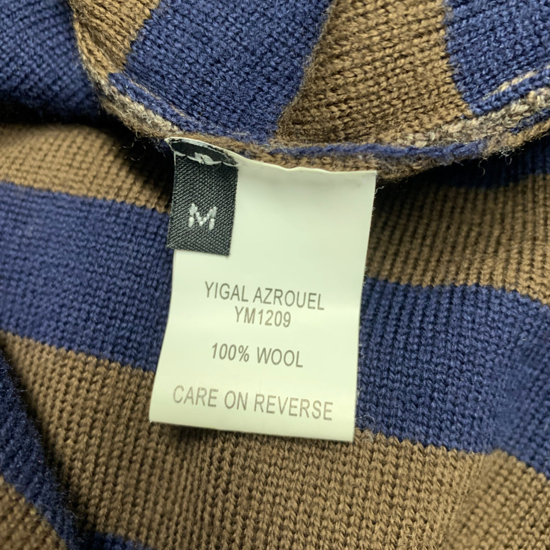 YIGAL AZROUEL Size M Brown Navy Stripe Wool Zip Up Cardigan