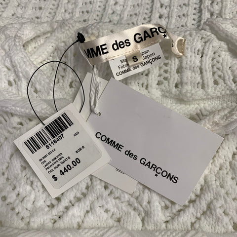 COMME des GARCONS 2022 Size S White Textured Knit Polyester Crew Neck Sweater